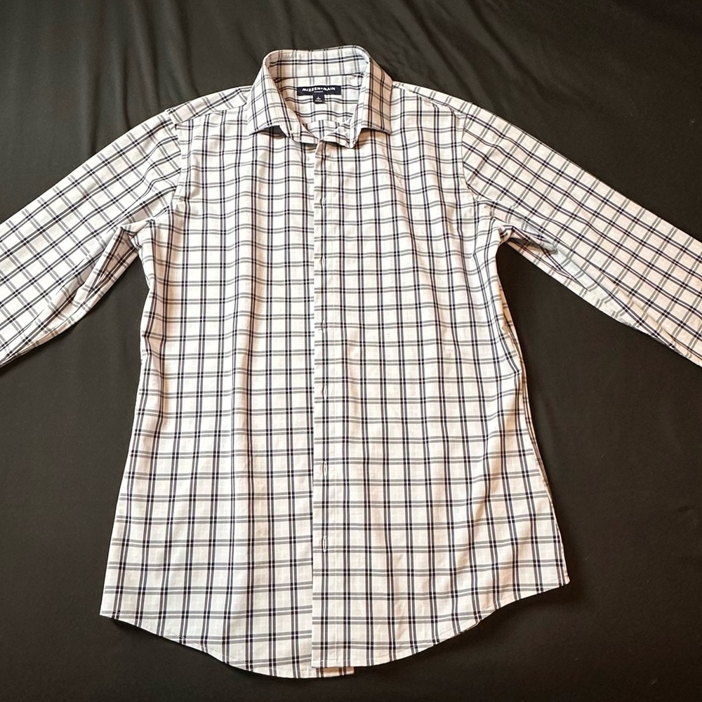 Men's White and Black Checkered Shirt